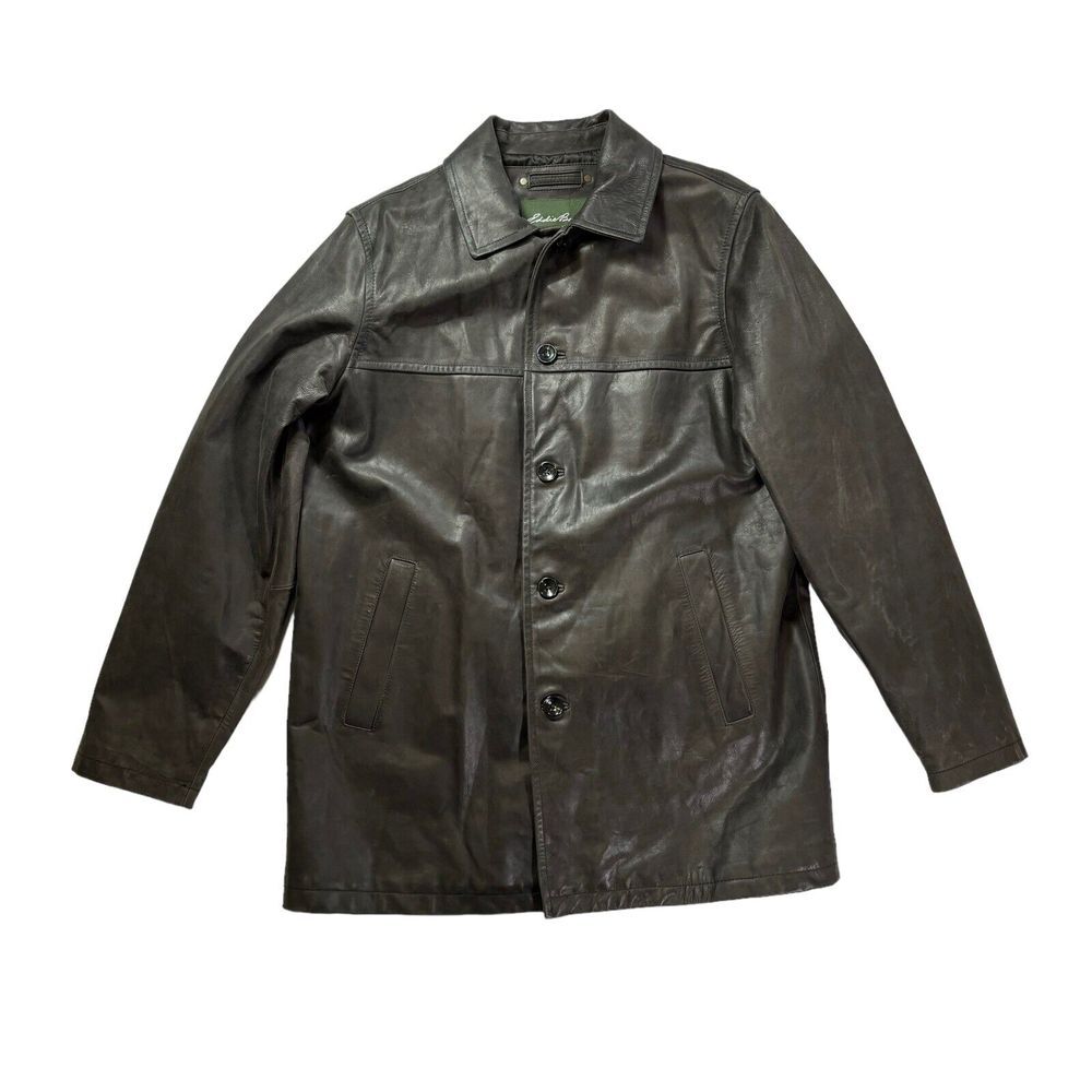 Eddie Bauer Size XLT Genuine Leather Quilted Lining Button Front Jacket - Picture 1 of 11
